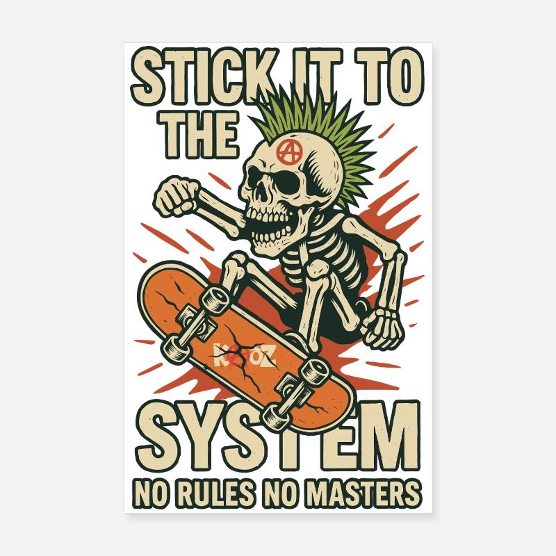 Skelett Skateboard Gegen das System Poster 20x30 cm