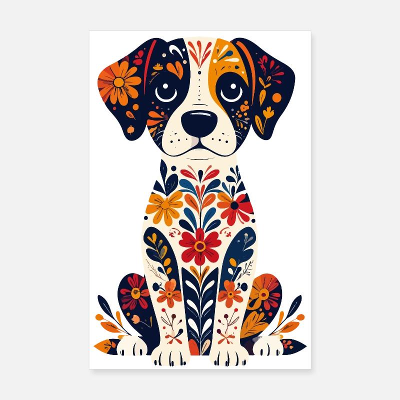 Chien fleur Petit Chien mignon Design Poster 20 x 30 cm