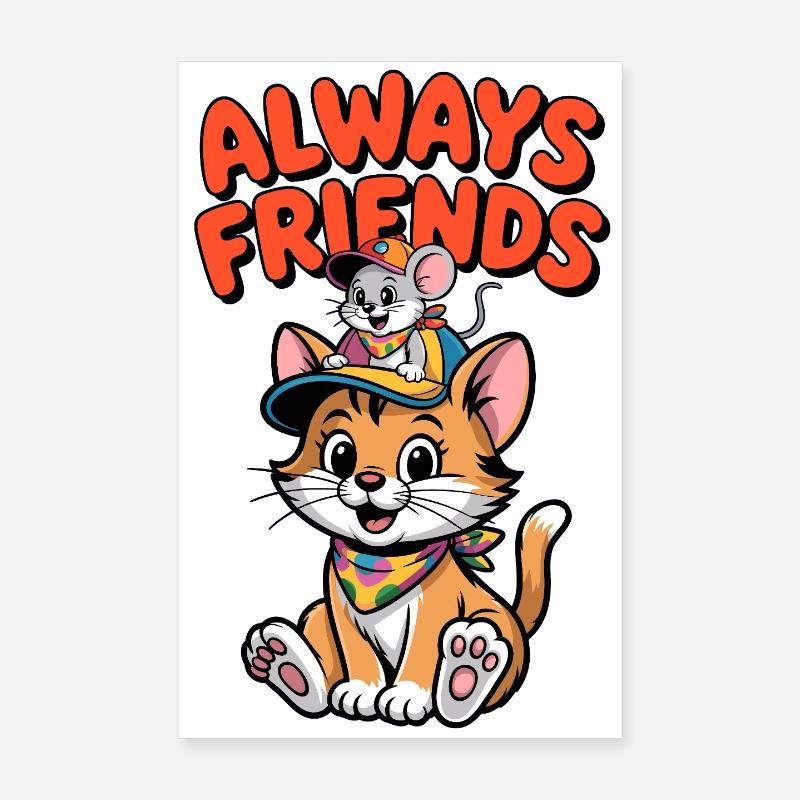 Cute cat and mouse as best friends Poster 8" x 12" (20x30 cm)