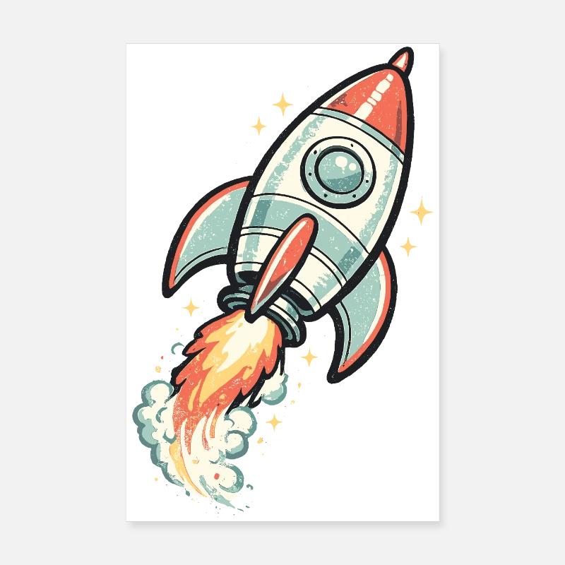 Retro Rocket in Space Neon Poster 8" x 12" (20x30 cm)