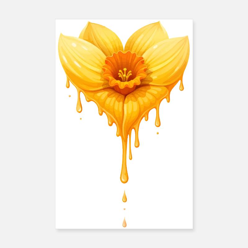 Daffodil Flower Heart Shape Illustration Poster 8" x 12" (20x30 cm)