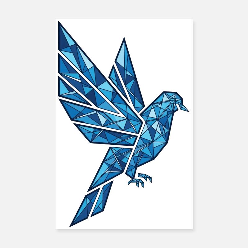 Polygon Dove Blue Flying–Abstract Geometric Dove Poster 8" x 12" (20x30 cm)