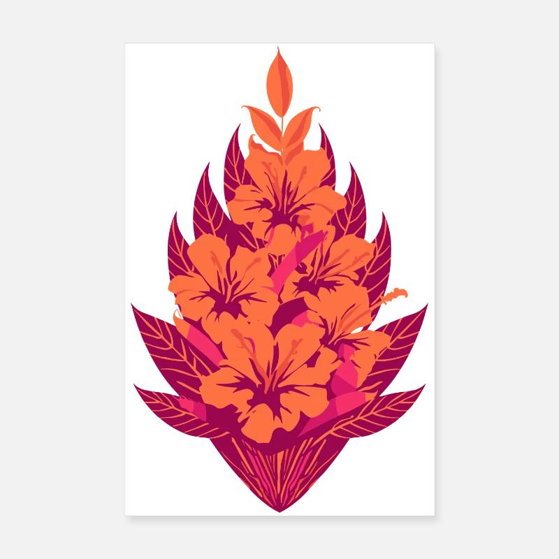 Flore des fleurs d’hibiscus orange Poster 20 x 30 cm