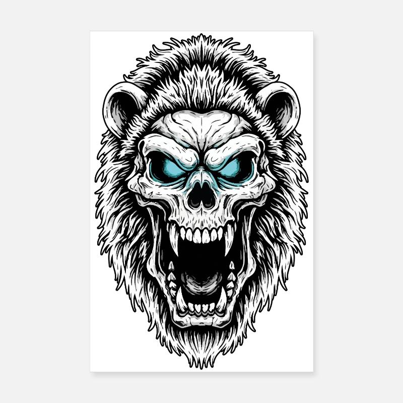 Frosted Lion Skull Totem Bright Blue Eyes Poster 8" x 12" (20x30 cm)