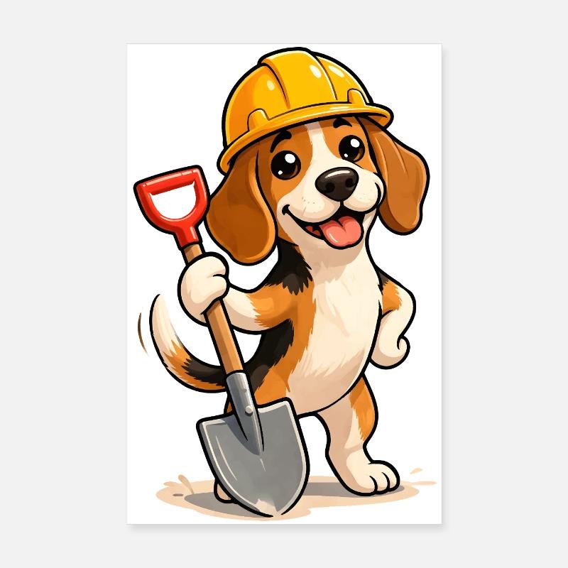 Beagle Ouvrier du Bâtiment Style Drôle et Fun Design Poster 20 x 30 cm