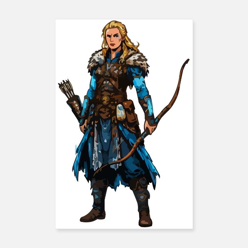Wikinger Kriegerin mit Bogen & Fellumhang Poster 20x30 cm