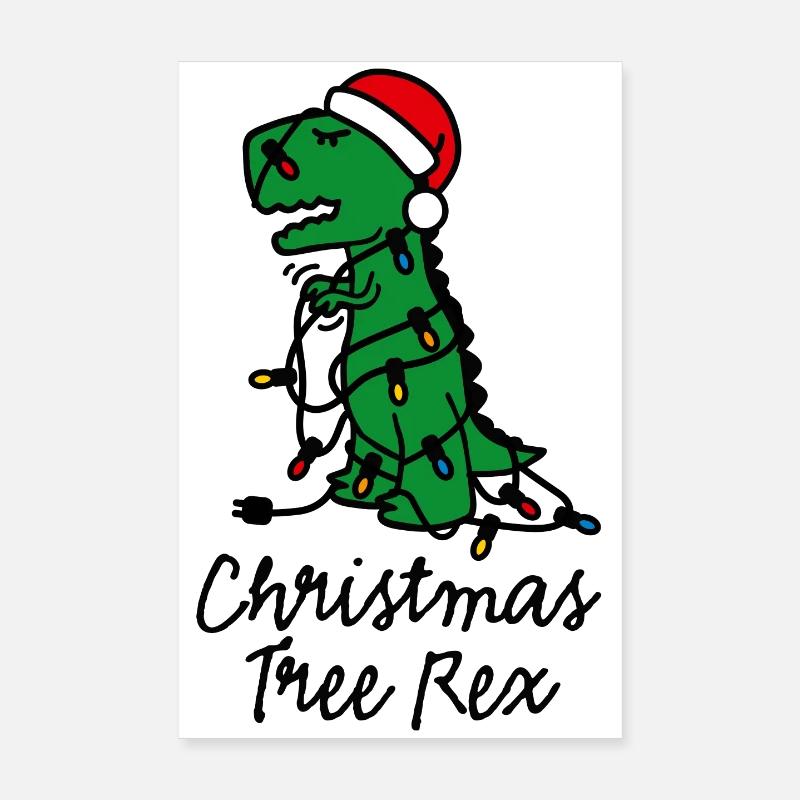 Christmas tree rex ugly xmas lights dinosaur Poster 8" x 12" (20x30 cm)