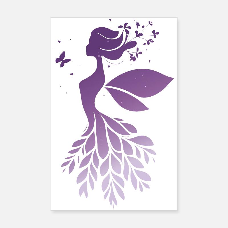 Conte de fées Silhouette de fée Violet Nature Design - Poster 20 x 30 cm - blanc