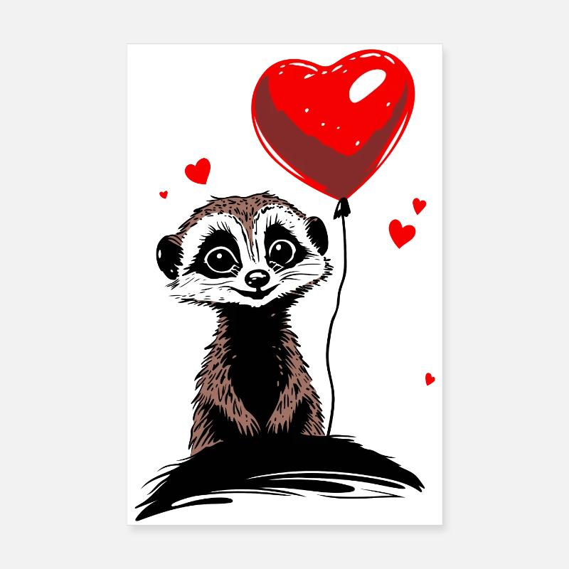 Erdmännchen Herz Luftballon - Heartful Creatures Poster 20x30 cm