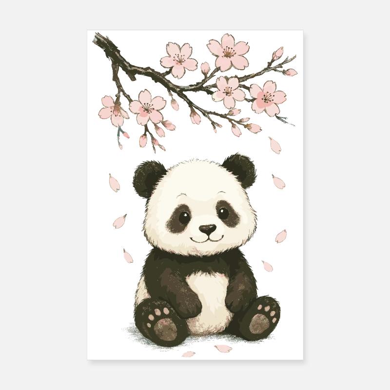Panda, Pandabär, Japanisch, Kirschblüten Poster 20x30 cm