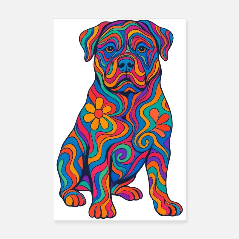 Psychedelischer und bunter Regenbogenhund Poster 20x30 cm