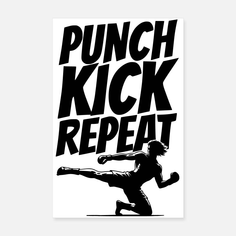 Kickboxer Grafik mit Punch Kick Repeat Text Poster 20x30 cm
