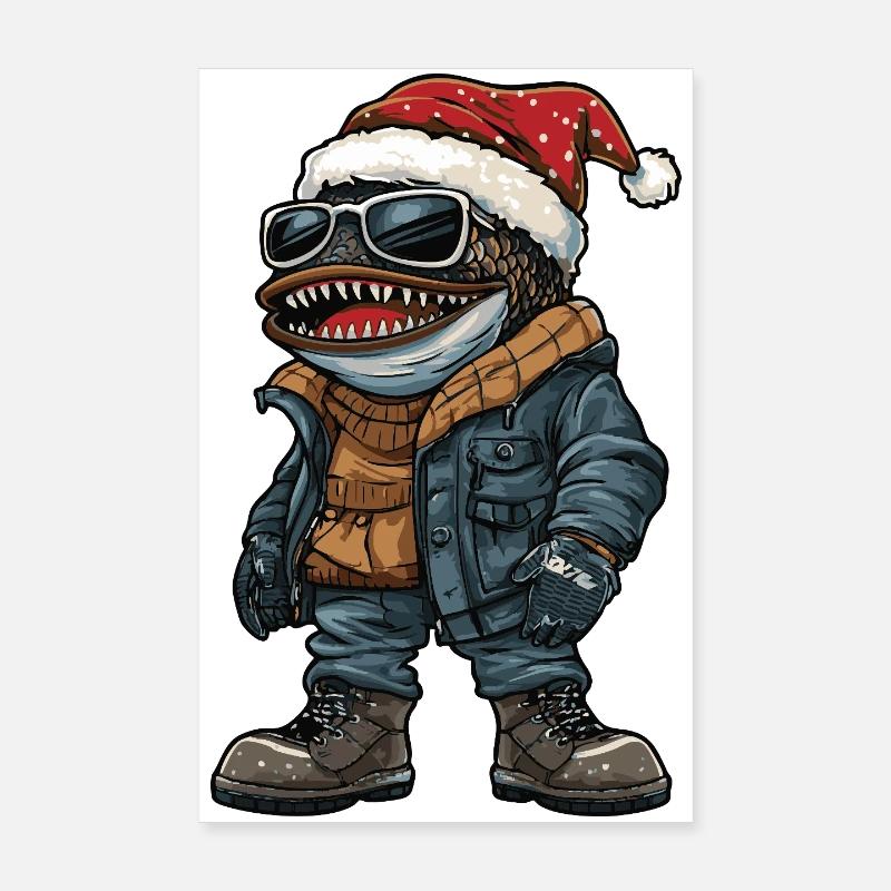 Piranha Hiver de Noël Poster 20 x 30 cm