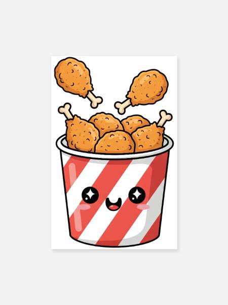 Kawaii-Brathähnchen-Eimer - Poster 20x30 cm - Weiß - Vorne