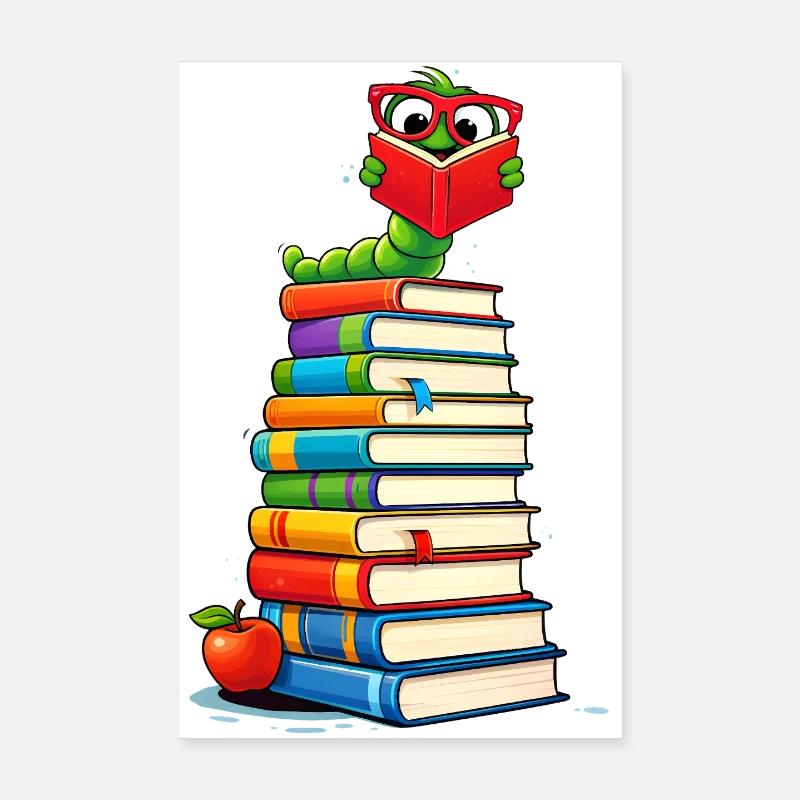 Schlauer Bücherwurm mit Brille - Poster 20x30 cm - Weiß