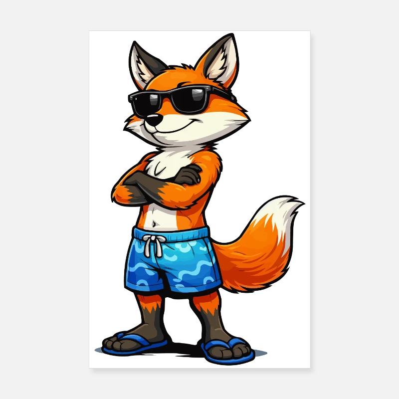 Summer fox with sunglasses Poster 8" x 12" (20x30 cm)