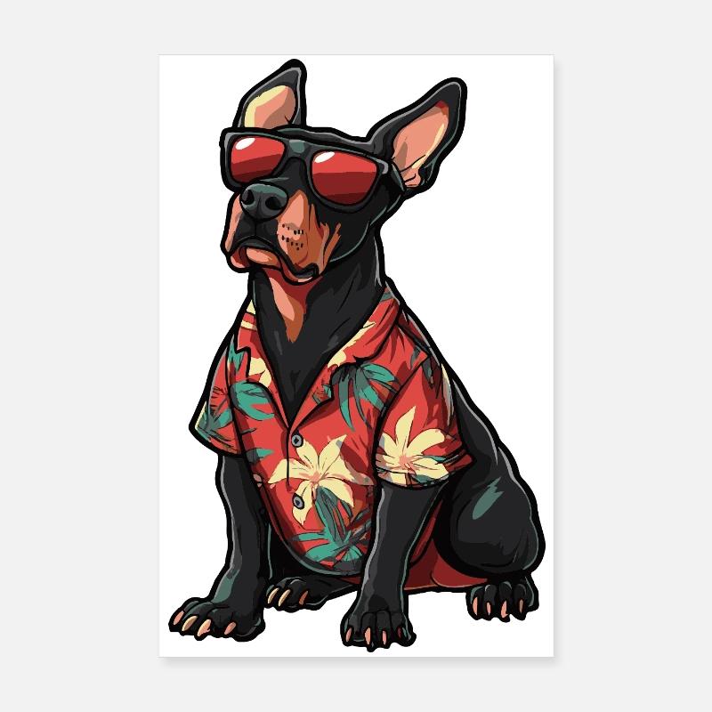 Doberman Dog Comic Vacation Poster 8" x 12" (20x30 cm)