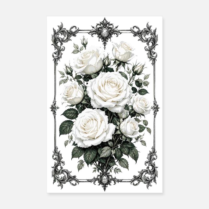 Roses, Roses blanches, Roses et Fleurs Poster 20 x 30 cm