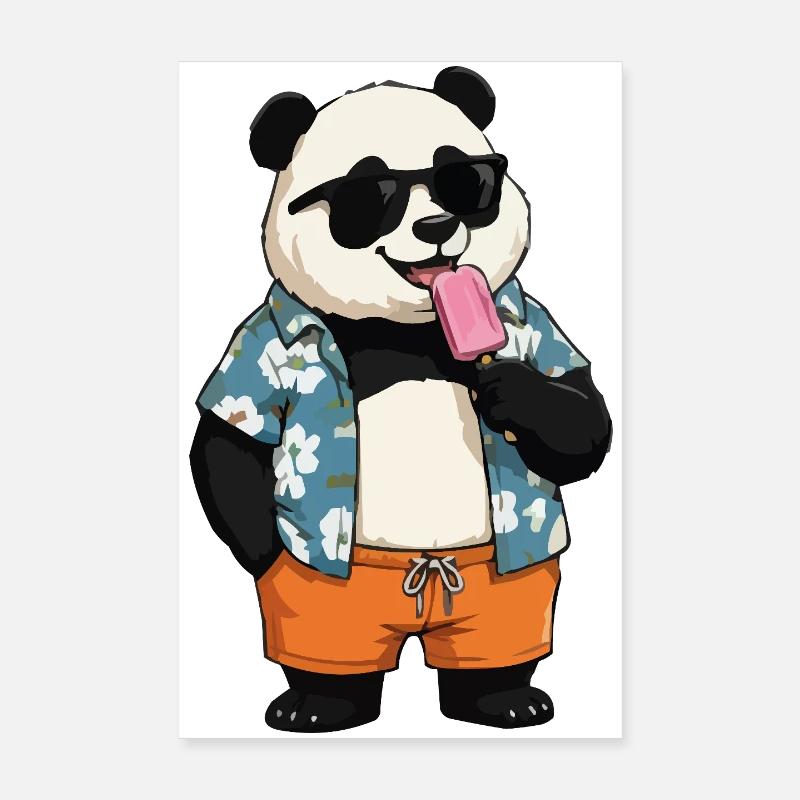 Plage de pandas avec glace Poster 20 x 30 cm