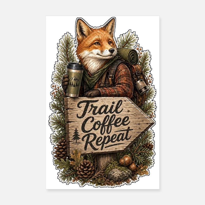 Trail Coffee Repeat Fox Poster 8" x 12" (20x30 cm)