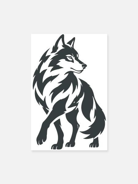 Geometrischer Wolf – Silhouette - Poster 20x30 cm - Weiß - Vorne