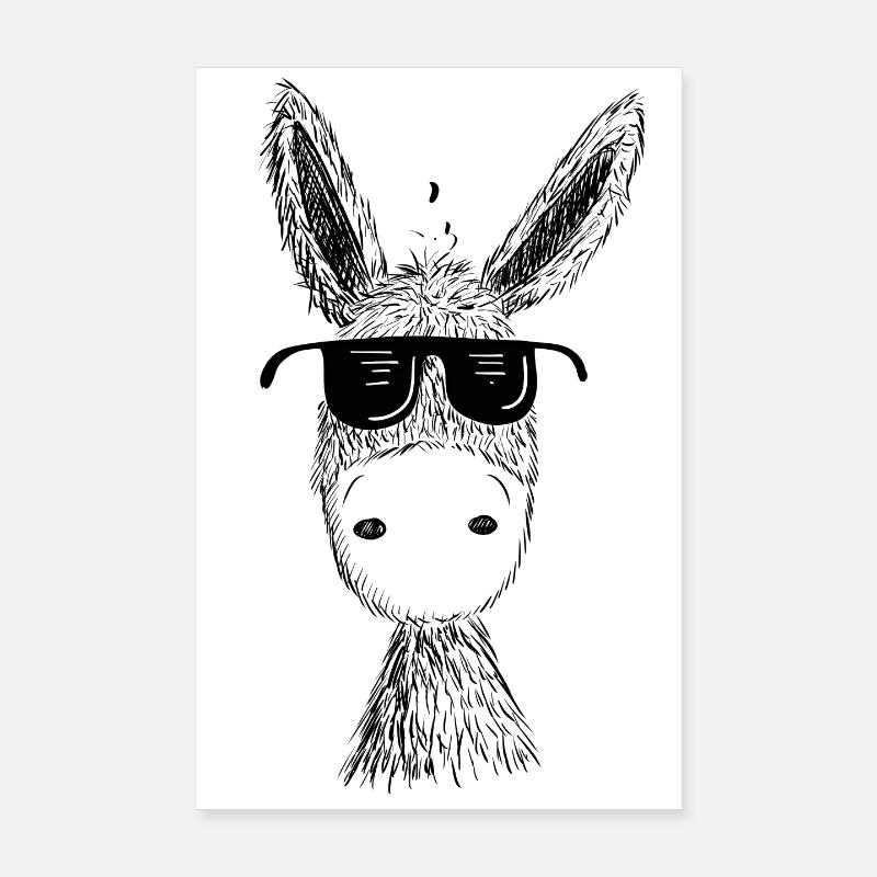 Cooler Esel mit Sonnenbrille I Muli I Geschenk - Poster 20x30 cm - Weiß