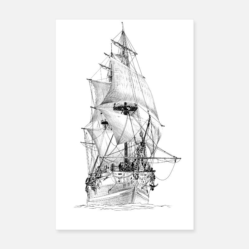 Schiff - Poster 20x30 cm - Weiß