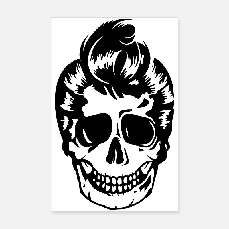 Skull with 50s rockabilly style hairstyle Poster 8" x 12" (20x30 cm)