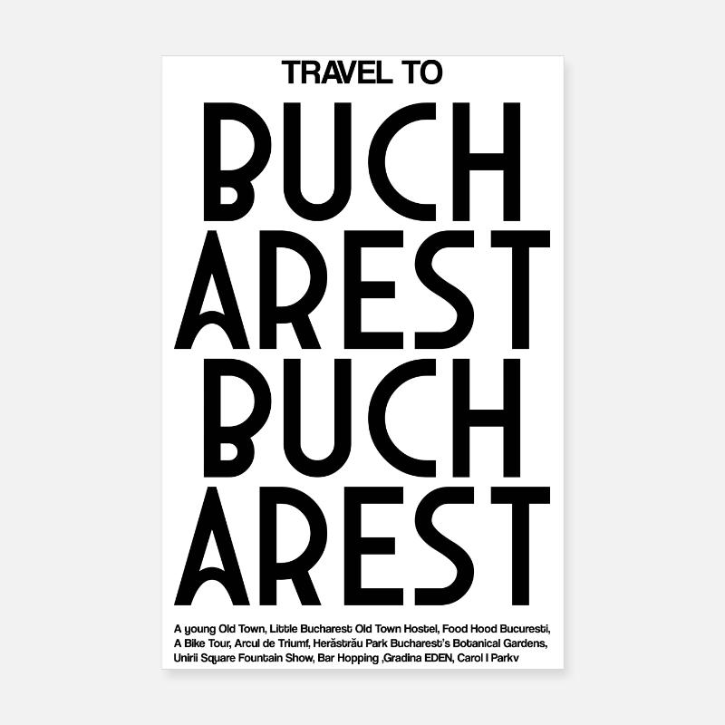 Se rendre à Bucarest Typo Poster 20 x 30 cm
