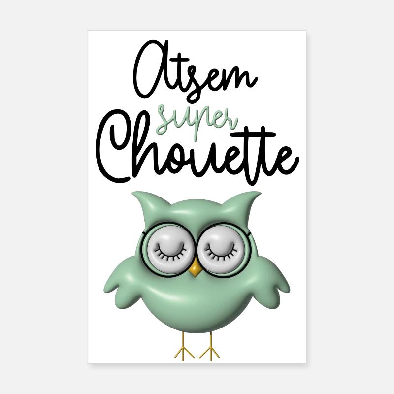 Atsem super chouette verte 3D Poster 20 x 30 cm