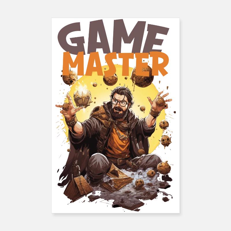 Spielleiter mit fliegenden Würfeln – RPG Nerd - Poster 20x30 cm - Weiß