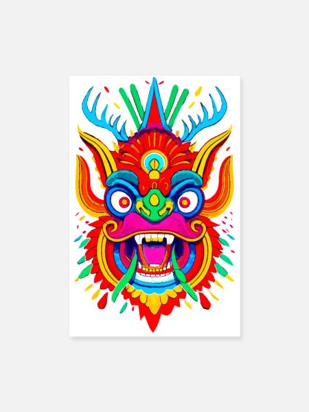 Masque de dragon coloré - Poster 20 x 30 cm - blanc - Devant