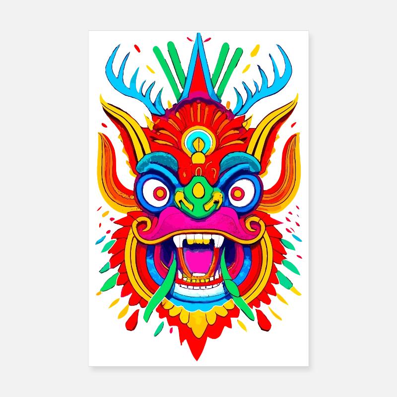 Masque de dragon coloré Poster 20 x 30 cm