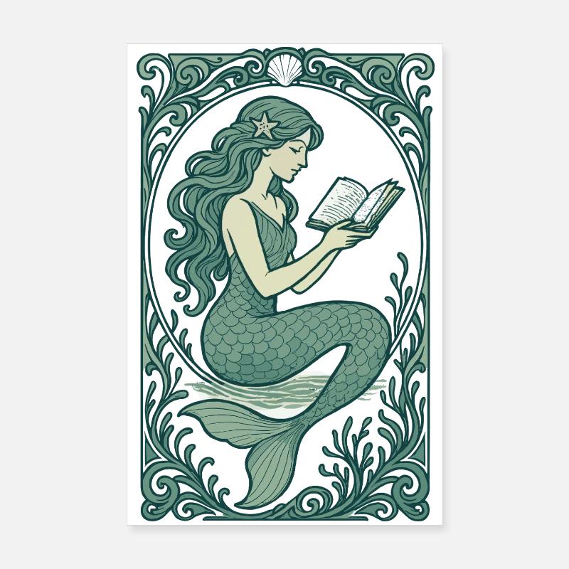 Meerjungfrau Nixe Lesen Buch Bücher Geschenk Poster 20x30 cm