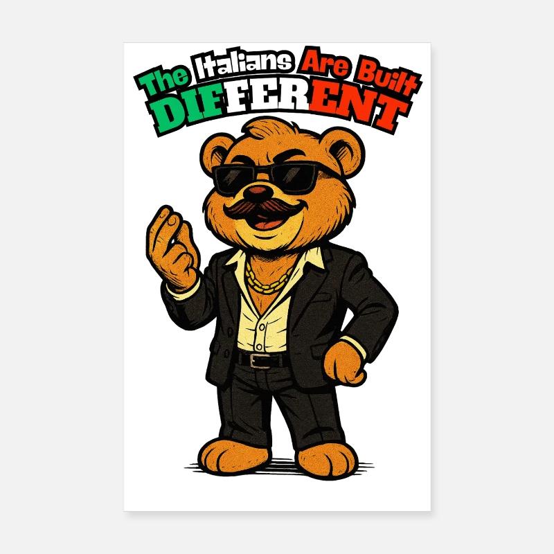 Mafioso Teddy Bear - Italian Humor Poster 8" x 12" (20x30 cm)