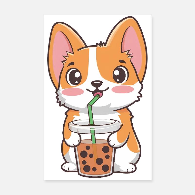 Süßer Corgi mit Bubble Tea Poster 20x30 cm