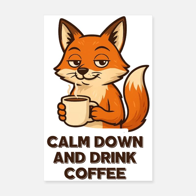 Coffee Fox Chill Mode Espresso Design Animals Poster 8" x 12" (20x30 cm)