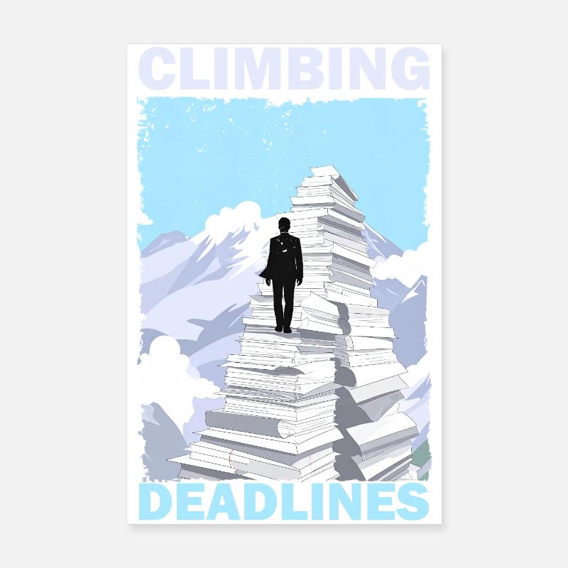 Climbing Deadlines – Funny Office Workload Mountai Poster 8" x 12" (20x30 cm)