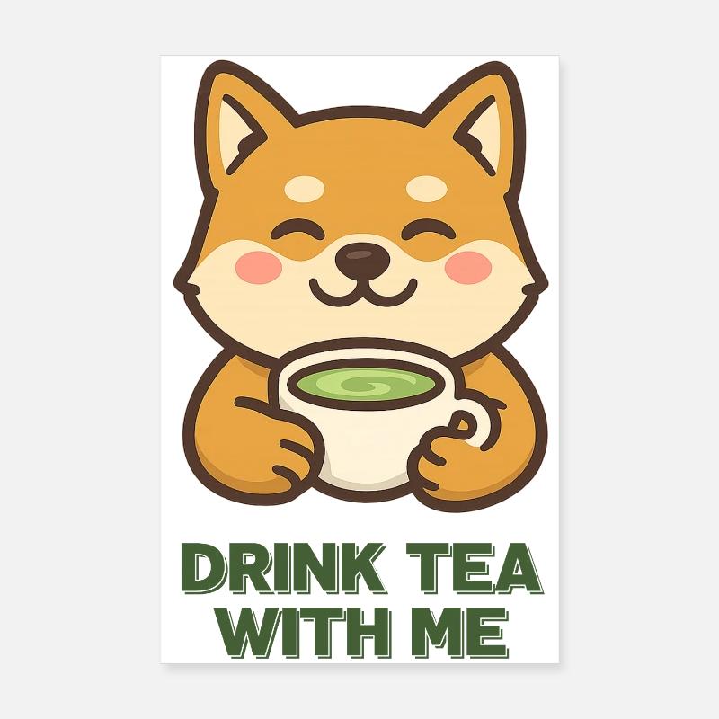 Shiba tea time motif illustration matcha Poster 8" x 12" (20x30 cm)