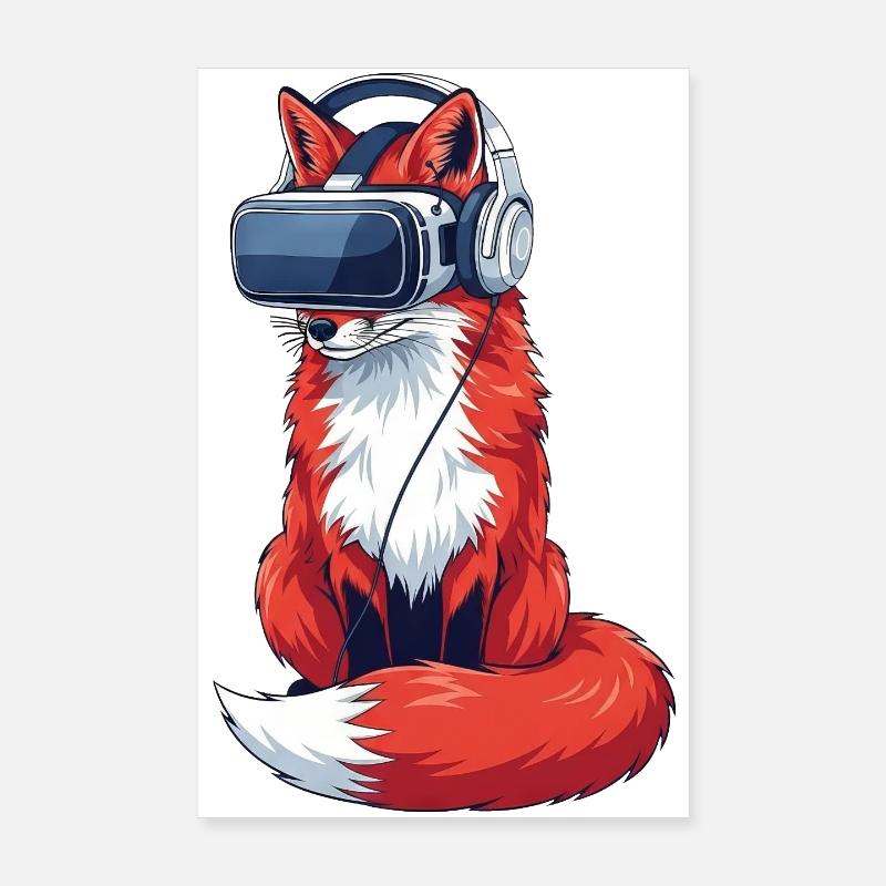 Cool Fox Gamer Nerd Dessin animé en réalité virtuelle Poster 20 x 30 cm