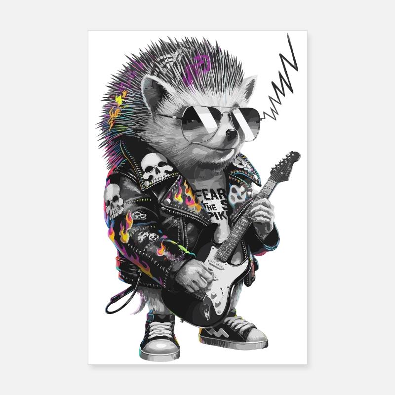 Hérisson punky avec guitare électrique Poster 20 x 30 cm