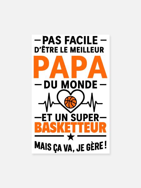 Herz + Basketball – Super Papa Basketballspieler - Poster 20x30 cm - Weiß - Vorne