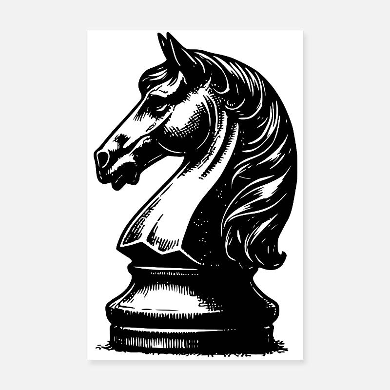 Chessboard with chess pieces king and pawns - Poster 8" x 12" (20x30 cm) - white
