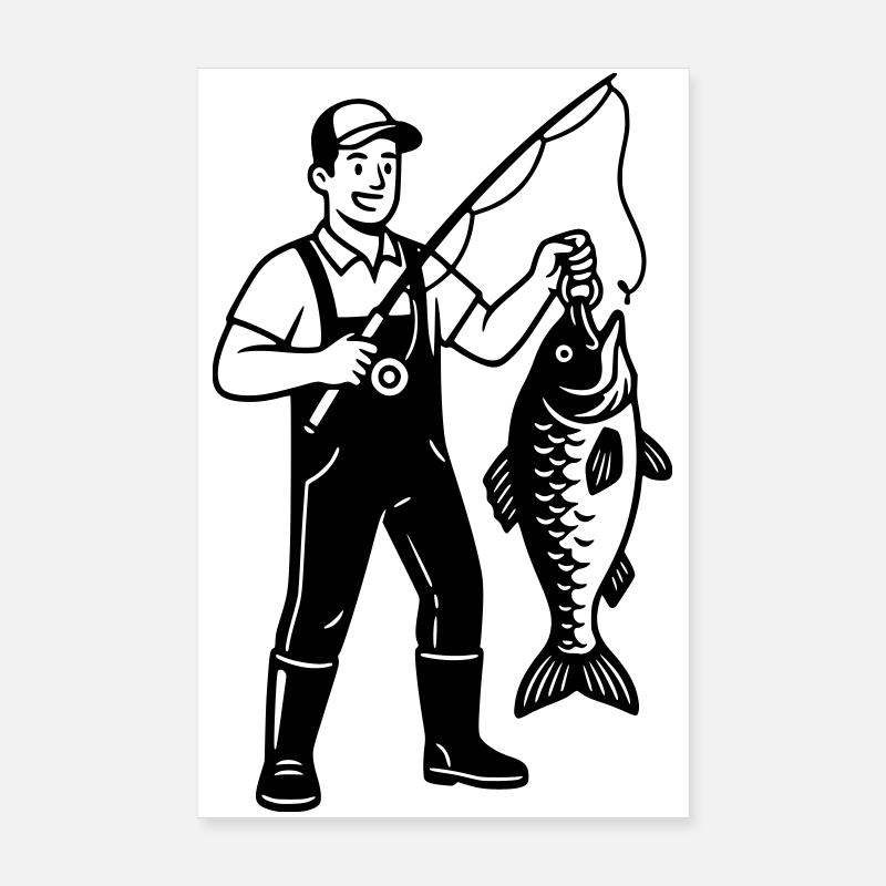 Angler Big Catch Fish Pride Vector Poster 8" x 12" (20x30 cm)