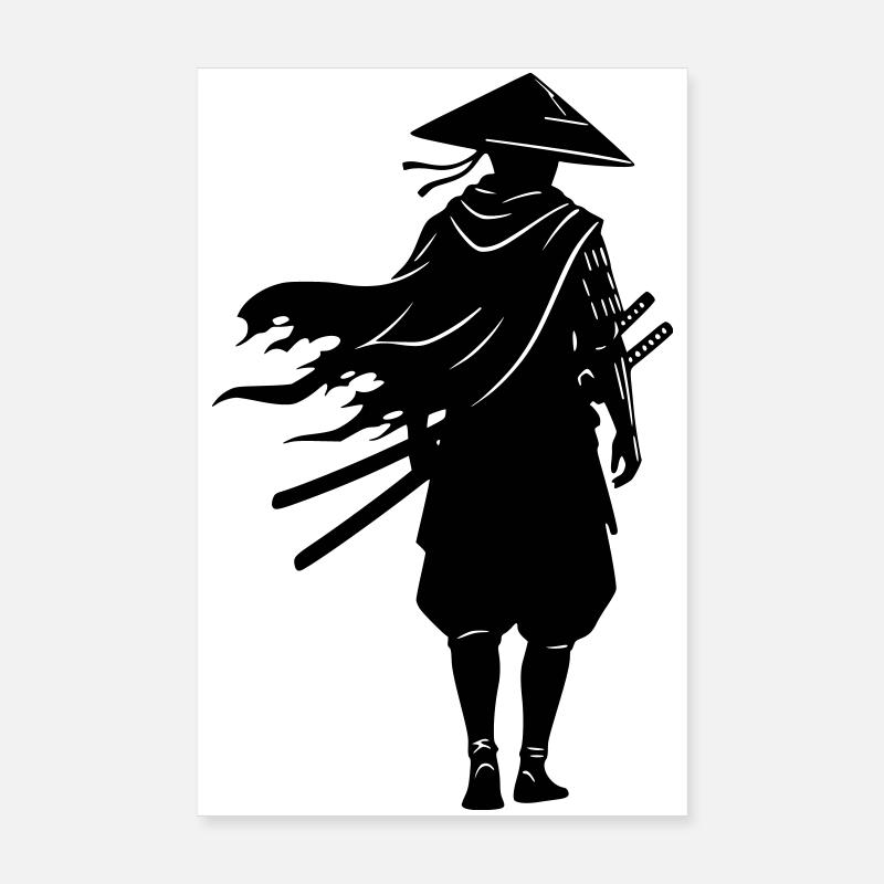 Schatten Krieger Samurai Strohhut Poster 20x30 cm