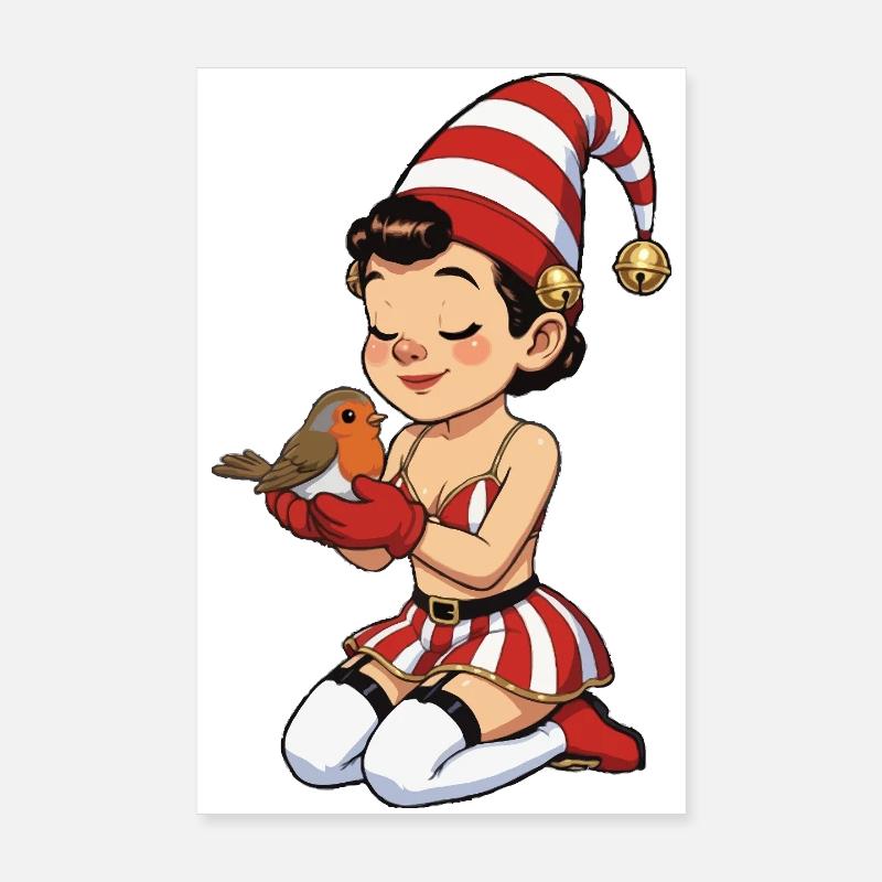 Gnom-Mädchen mit Rotkehlchen Poster 20x30 cm