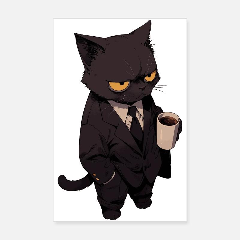 Kater im Anzug mit Kaffee Poster 20x30 cm