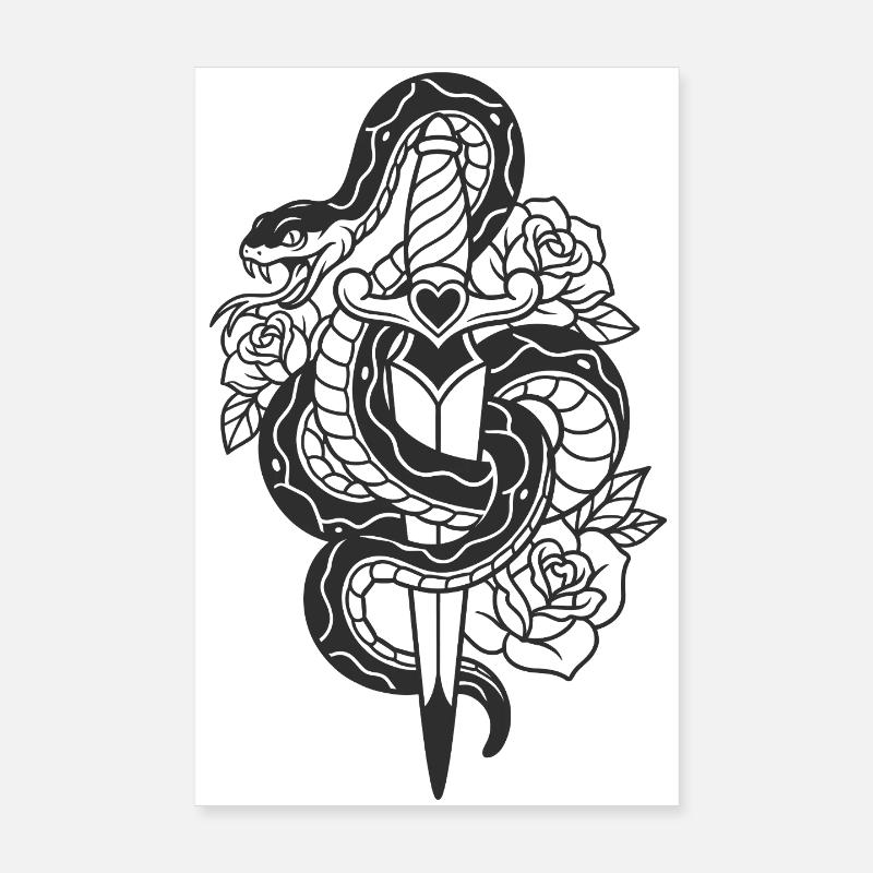 Snake with roses tattoo design Poster 8" x 12" (20x30 cm)