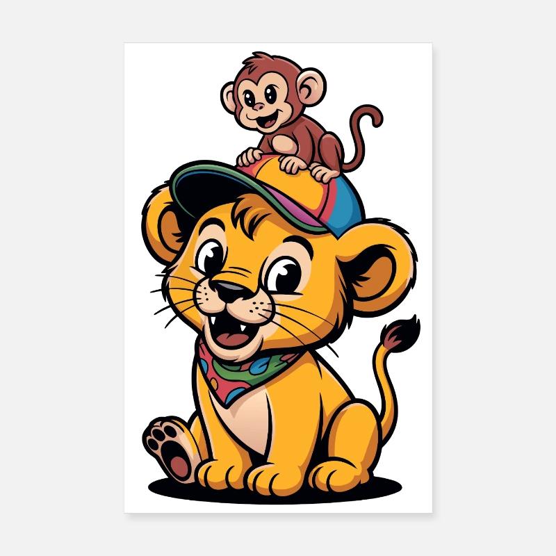 Süßer Löwe und Affe – Beste Freunde Poster 20x30 cm