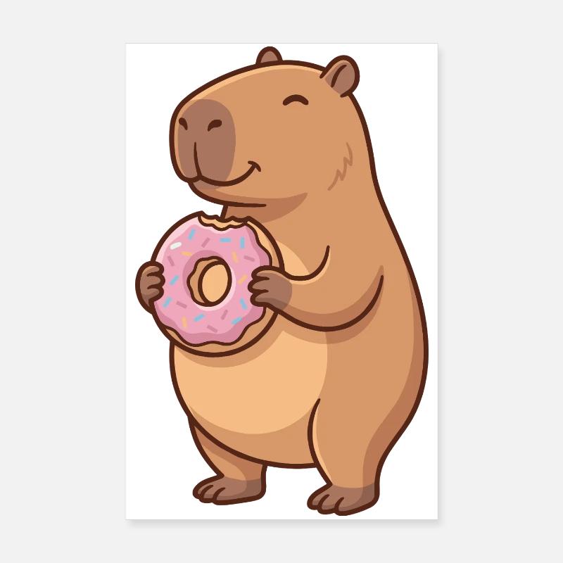Capybara avec motif d’animal mignon en beignet Poster 20 x 30 cm